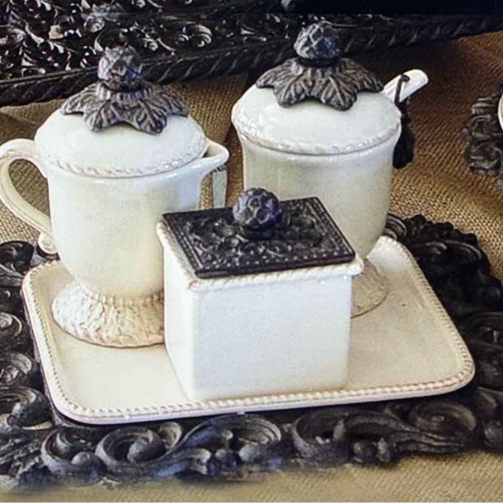 Gracious Goods - GG Collection Elegant Cream Ceramic Tea Set with Black Accents